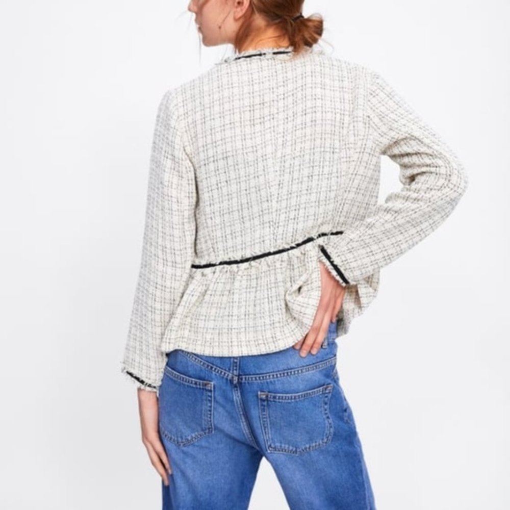 ZARA TEXTURED TWEED VELVET DETAIL BLAZER JACKET $79.90 - Picture 10 of 16